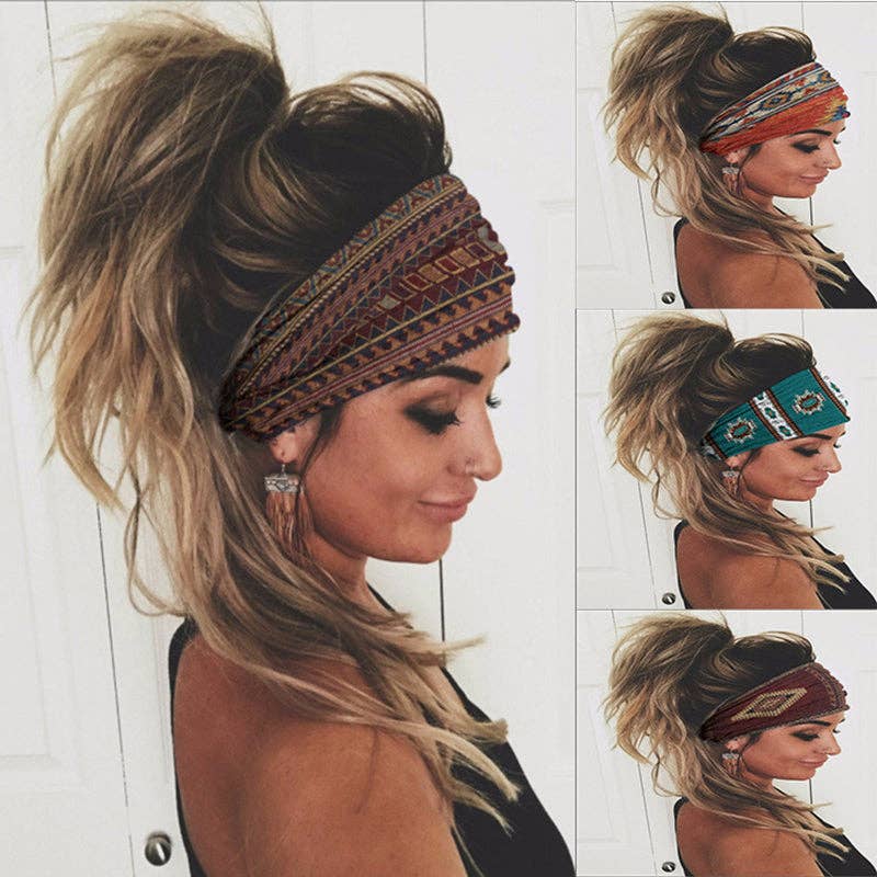 Ethnic Vintage Wide Print Sports Headband: Date_Red
