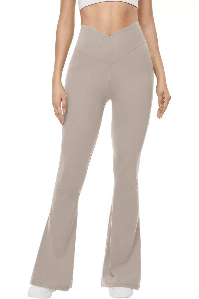 Cross waist band flare yoga legging faja waist body shaper: Burgundy