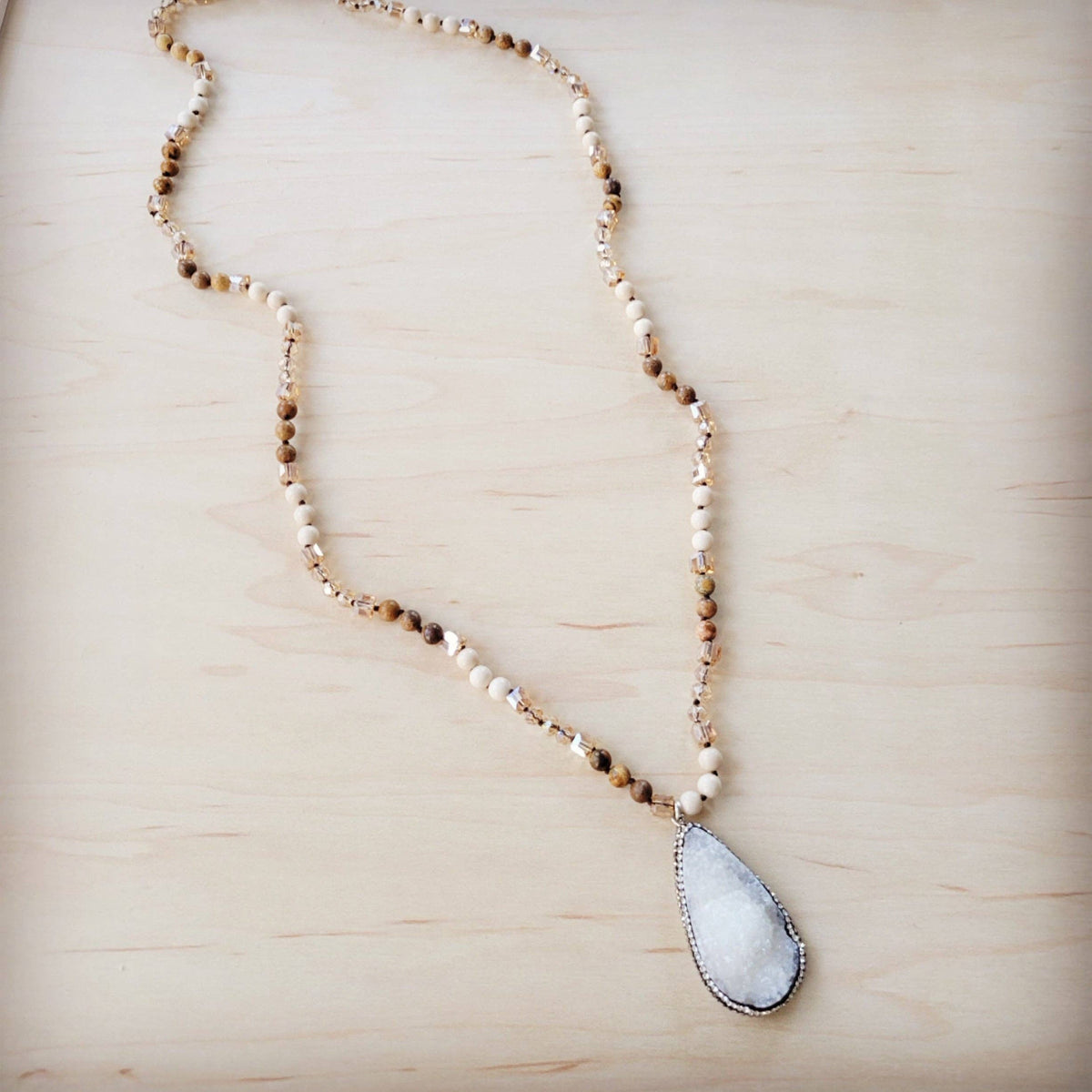 **Picture Jasper Beaded Necklace w/ Druzy Pendant
