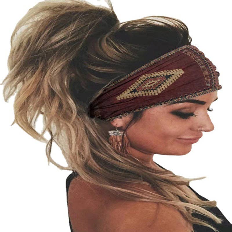 Ethnic Vintage Wide Print Sports Headband: Date_Red