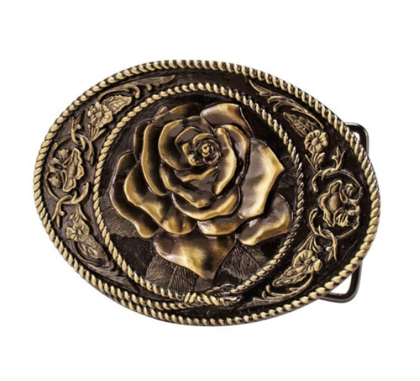 Western Cowgirl Rose Belt Buckle 1461: Antique Silver