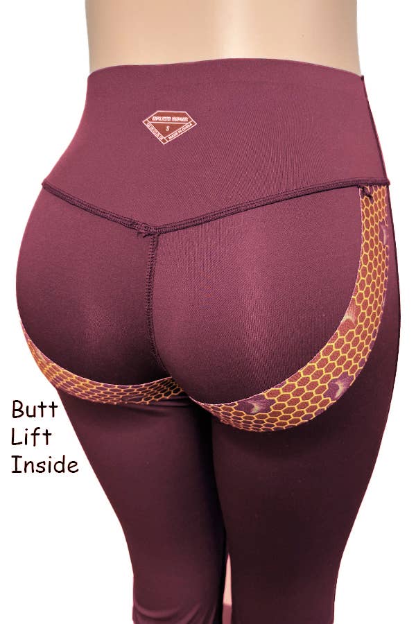 Cross waist band flare yoga legging faja waist body shaper: Burgundy