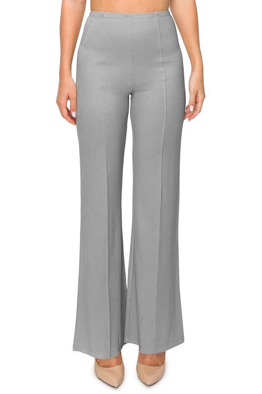 Solid color wide leg high waist dressy pants with trim line: Rust