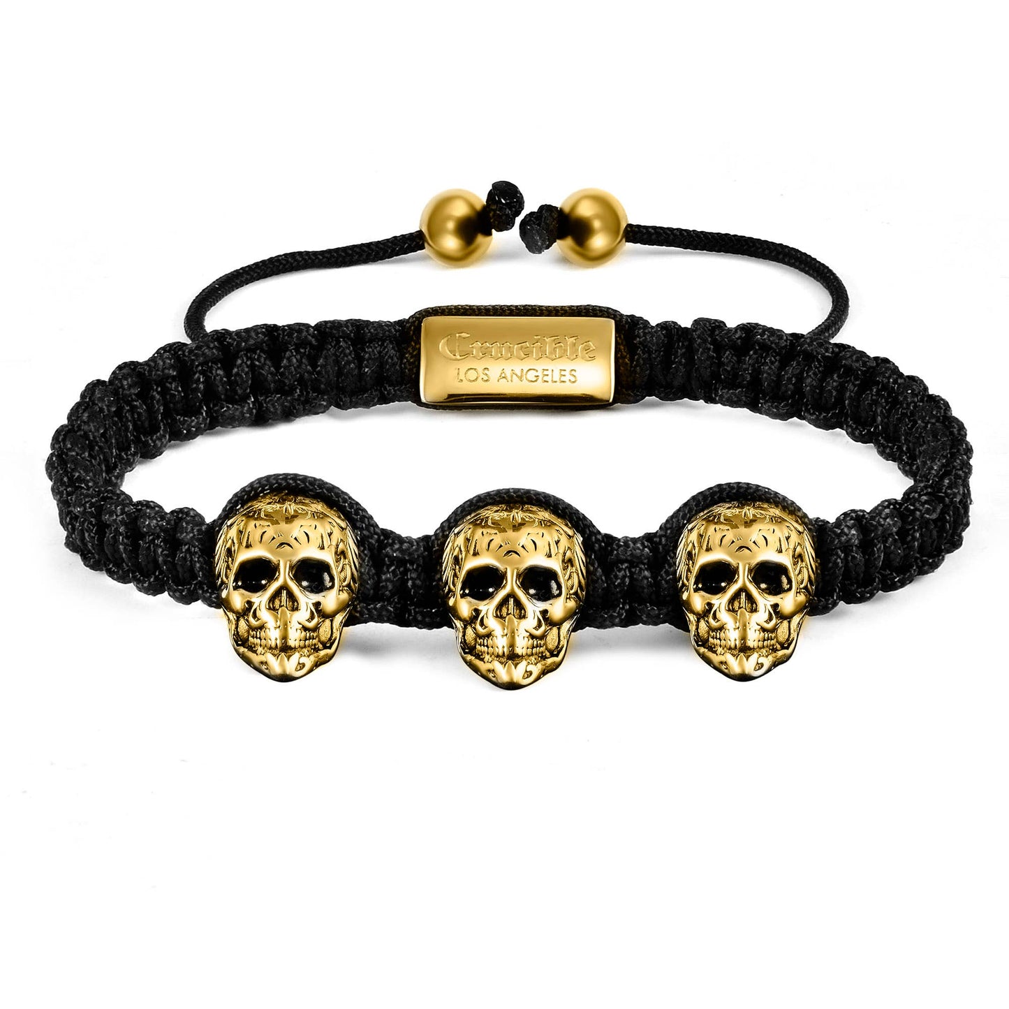 Crucible Skulls Nylon Rope Cord Adjustable Bracelet: Silver