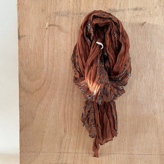 Scarvii - Lightweight Floral Pattern Ruched Scarf: ORANGE / 176*80cm