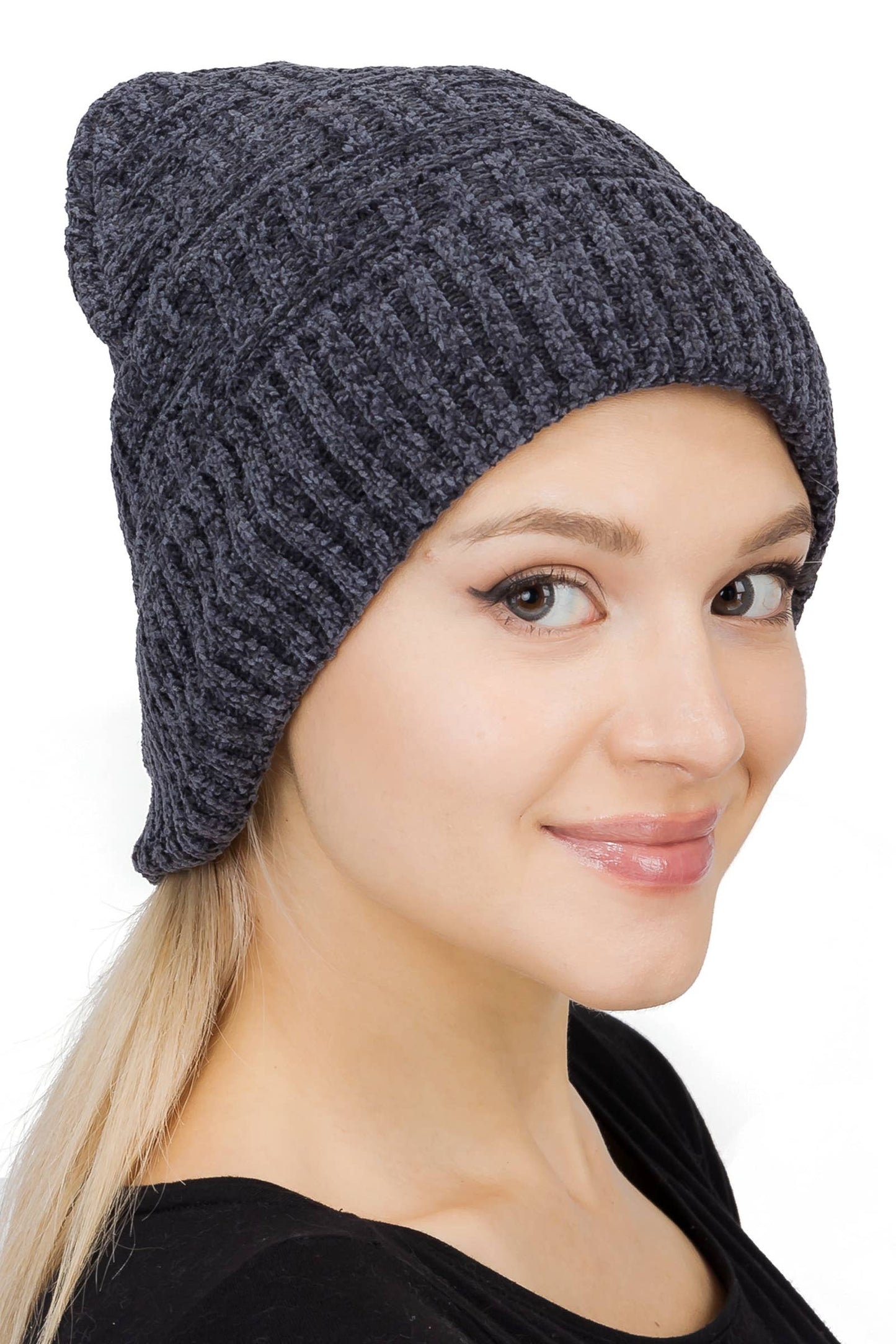 Velvety Chenille Basket Knitted Fleece Lined Beanie