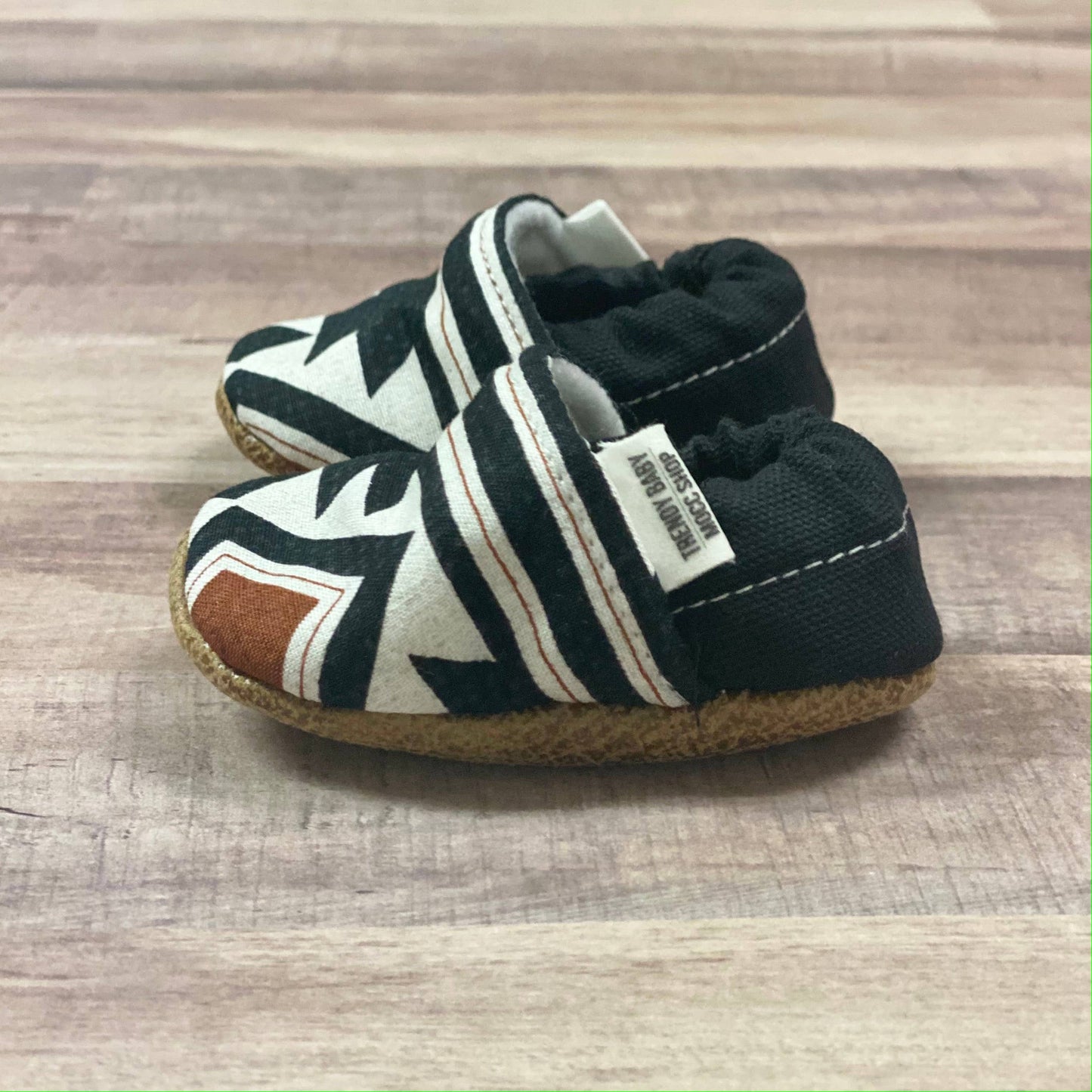 Orange & Black Tribal Moccasins: 9-12 Months