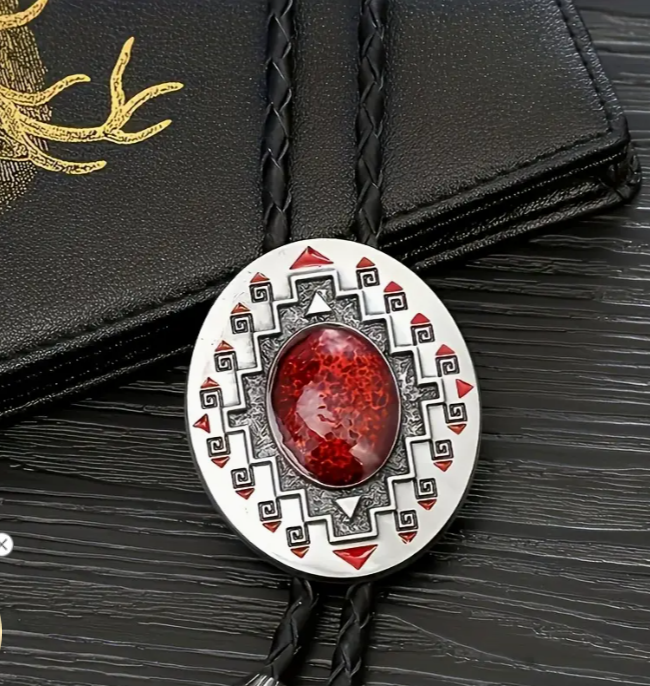 Red Oval Bolo Tie