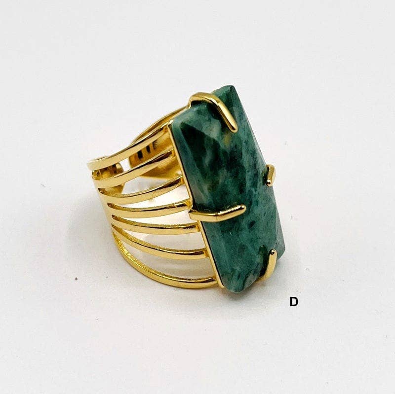 Crystal Rectangle Gemstone Gold-Plated Cigar Ring: C - Amethyst