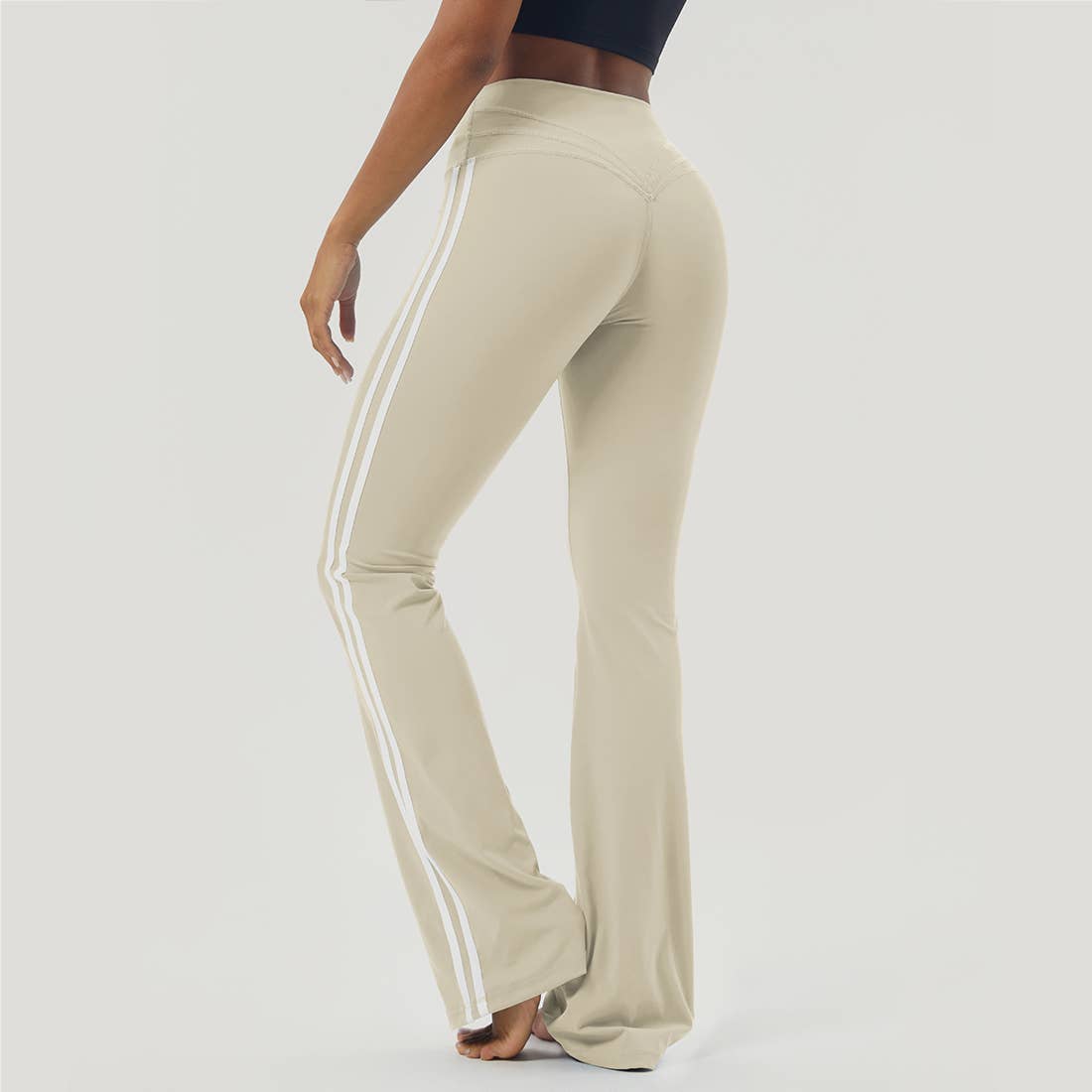 Yoga Color Block Hip Lifting Fitness Sport Flare Pants: Black / S