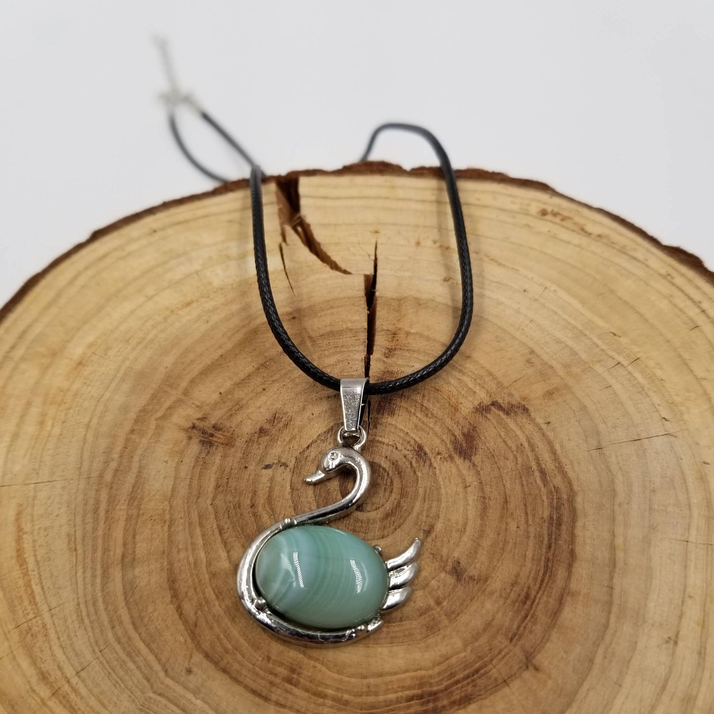 Natural Stone Crystal Swan Necklace: Blue