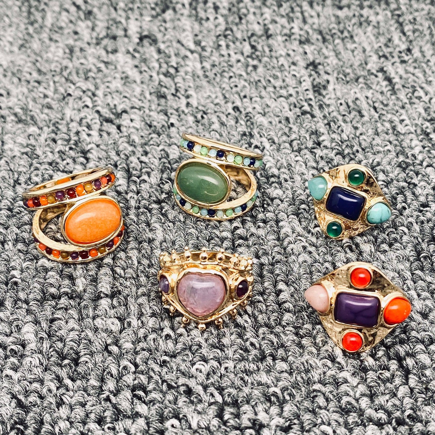 Multi-style Vintage Inlaid Stone Rings - CS: E / 8#