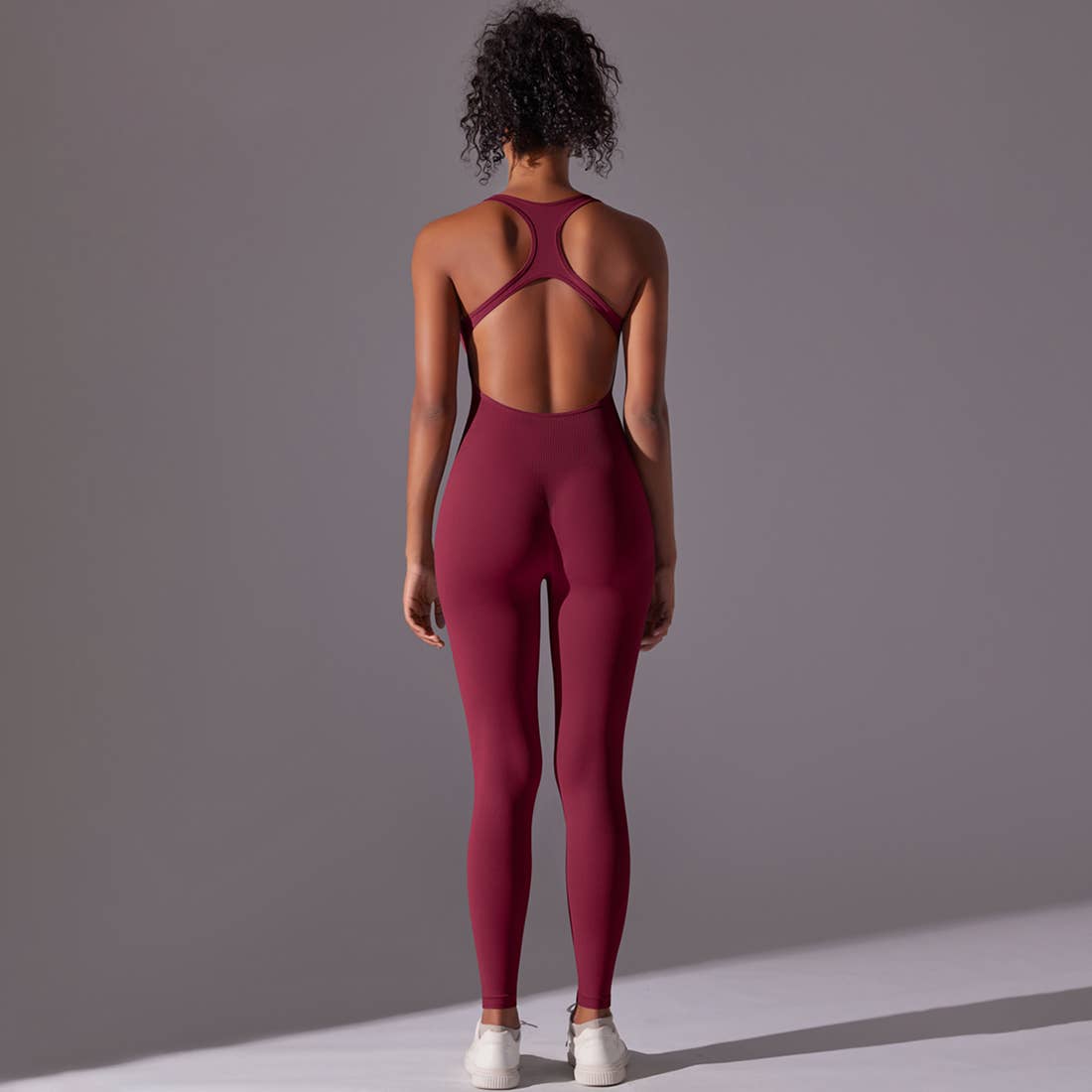 Women Seamless Women's I-Back Tight Yoga Sport Jumpsuit: Gray / M