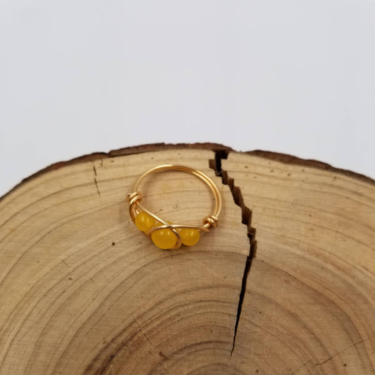 Handmade 3 Chalak Natural Stone Bead Ring: Yellow