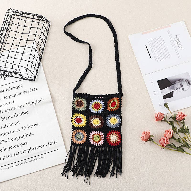 Tassel Handmade Crochet Bag - Exquisite Handcrafted Slingbag: BLACK