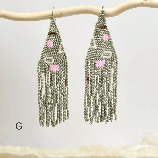 Seed Bead Earrings - Large Triangle and Fringe Pattern - You Choose Style: G