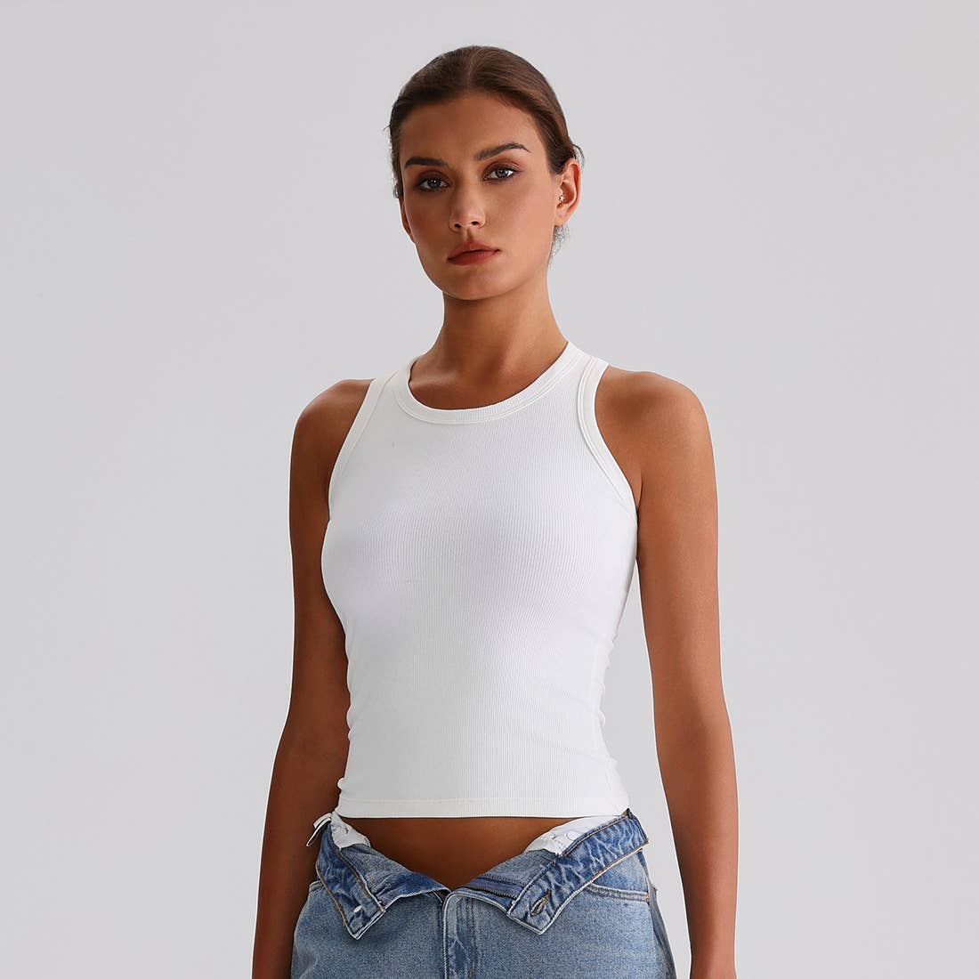 Women Compression H-Back High-Stretch Yoga Sports Tank Top: White / S