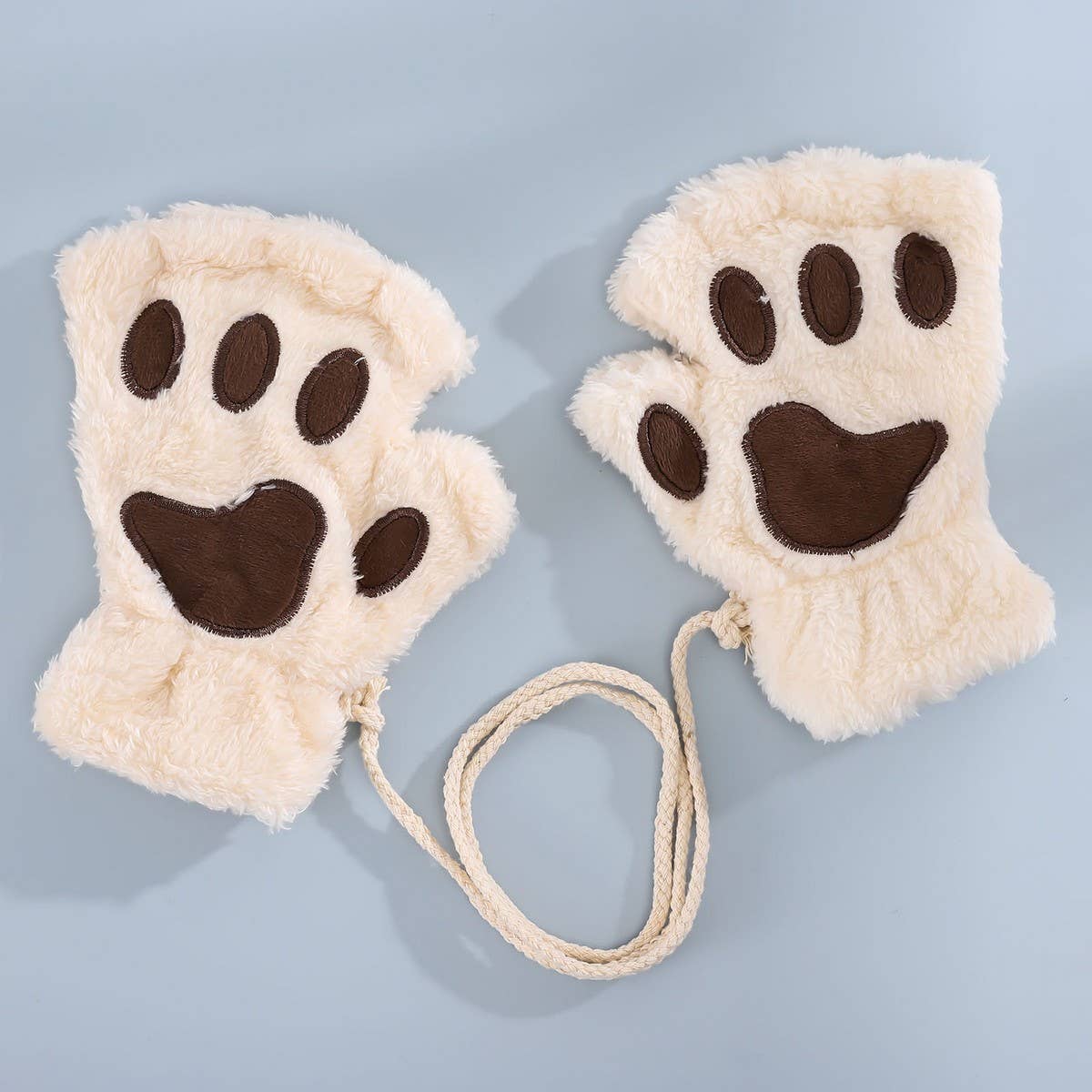 CARTOON CAT PAW BEAR PAW PLUSH HALF FINGER GLOVES_CWAG0175: ROSE / (OS) 2