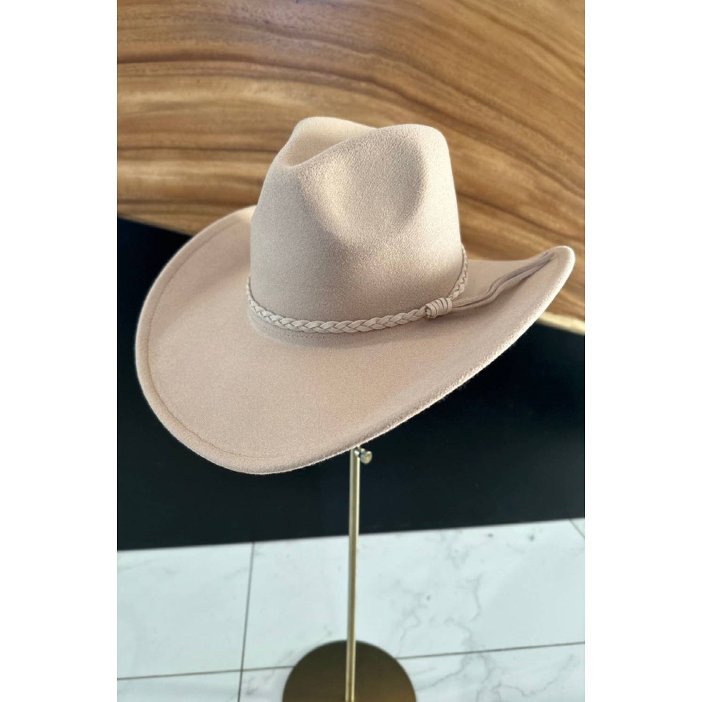 VEGAN FELT COWBOY HAT with Suede Belt: Teal / ONE SIZE