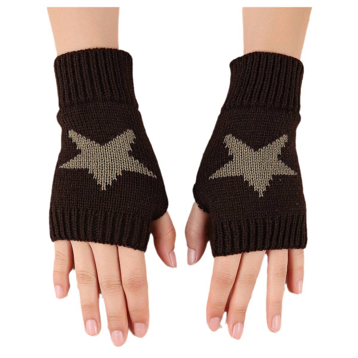Acrylic Star Arm Sleeves – Warm Fingerless Design_CWAG0085: COFFEE / (OS) 2