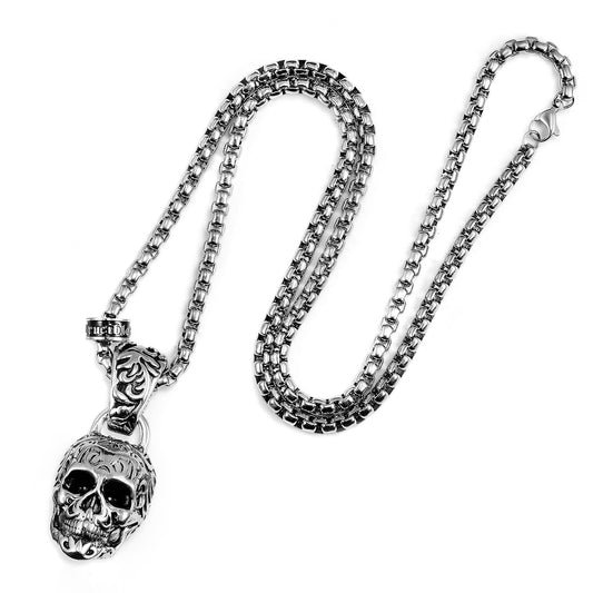 Crucible 62mm Extra Large Skull Pendant Necklace - 24": Silver