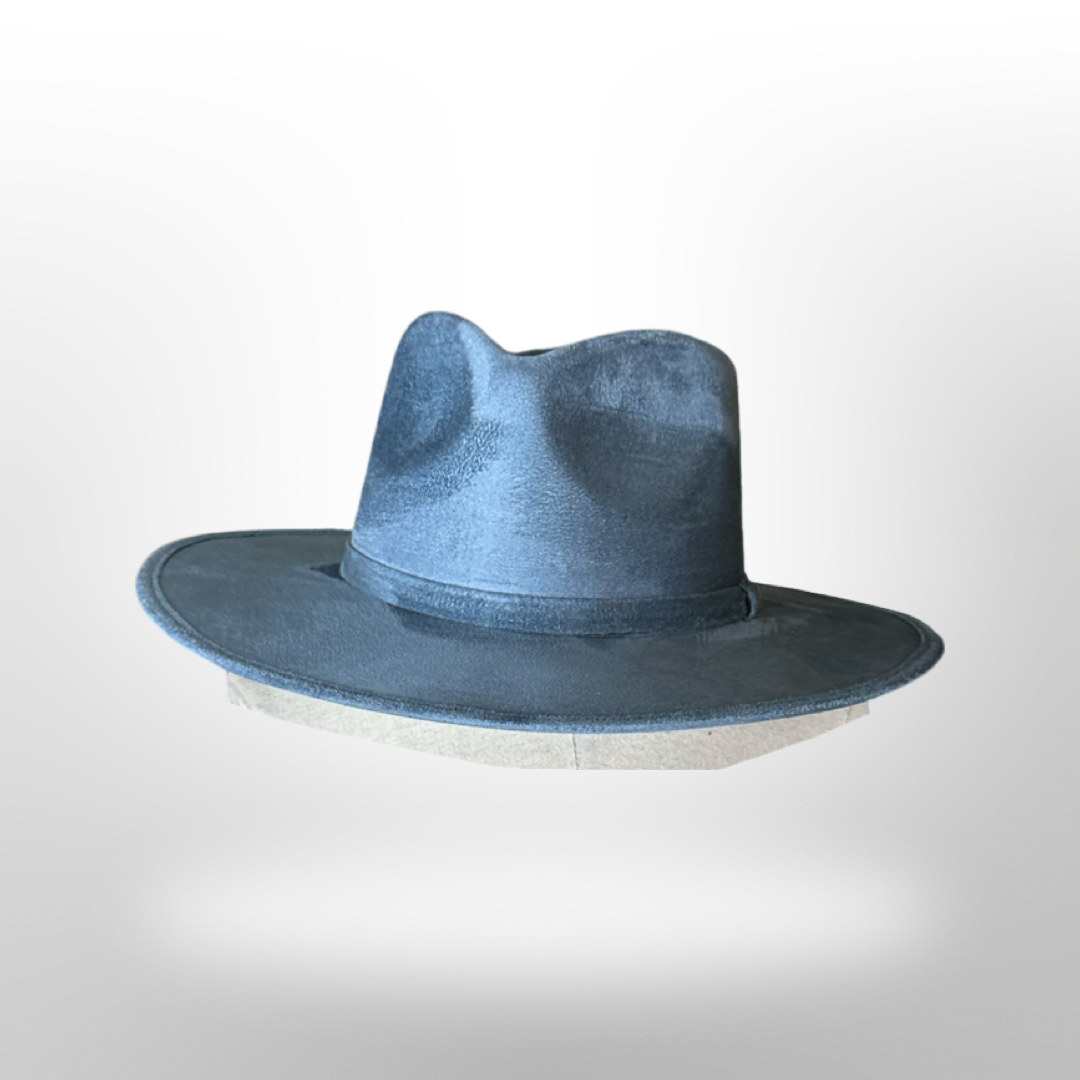 Tear Drop Vegan Suede Rancher Flat Brim: Atlantic Blue / Large