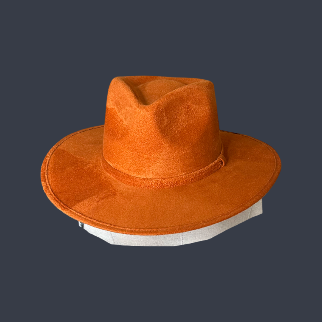 Tear Drop Vegan Suede Rancher Flat Brim: Rust / Large