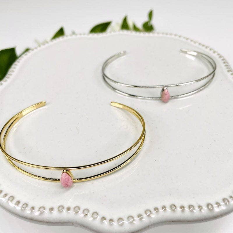 Crystal Droplet Gemstone Bracelets: Silver / Rhodochrosite