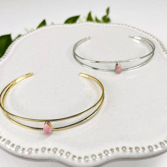 Crystal Droplet Gemstone Bracelets: Silver / Rhodochrosite