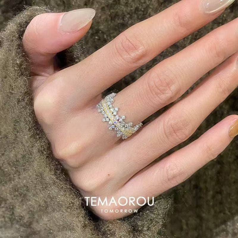Pavé Crystal Statement Ring: White / Wide Adjustable Ring / Adjustable