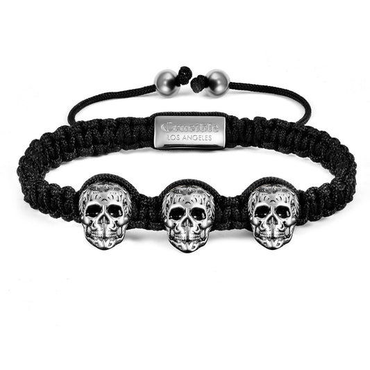 Crucible Skulls Nylon Rope Cord Adjustable Bracelet: Silver