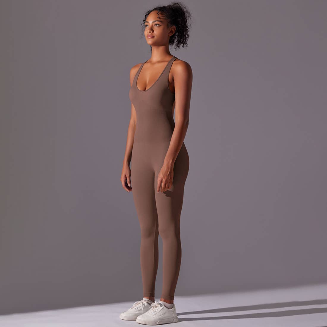 Women Seamless Women's I-Back Tight Yoga Sport Jumpsuit: Gray / M