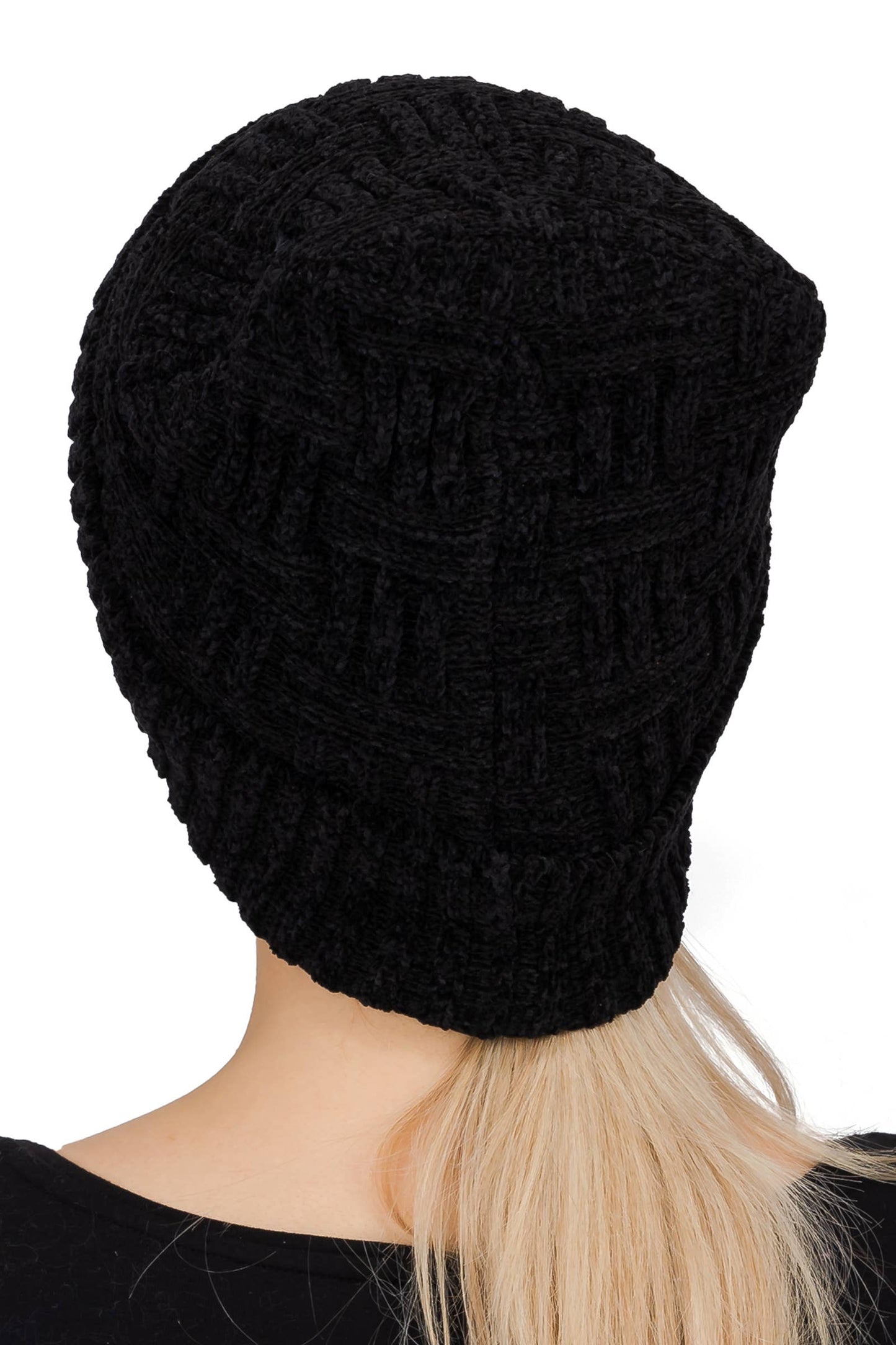 Velvety Chenille Basket Knitted Fleece Lined Beanie