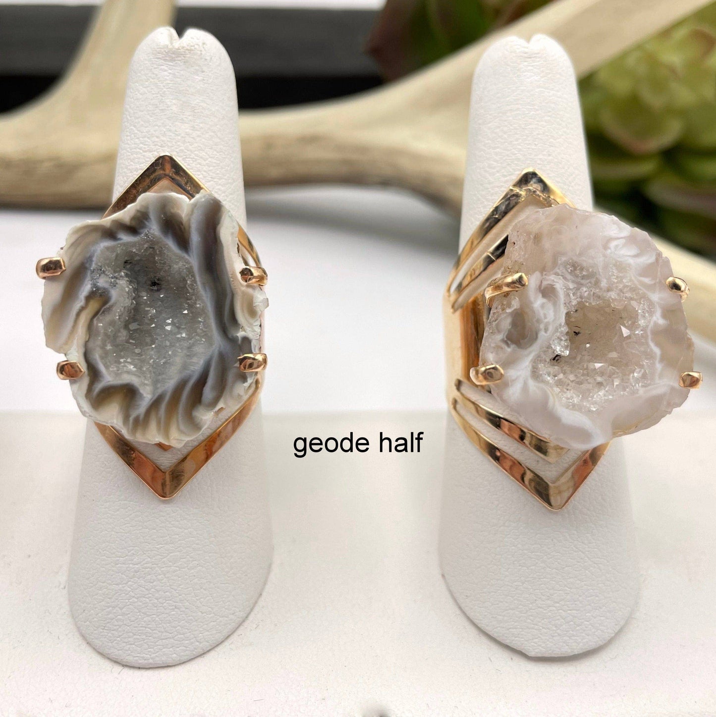 Crystal Adjustable Rose Gold Druzy Ring: Chalcedony