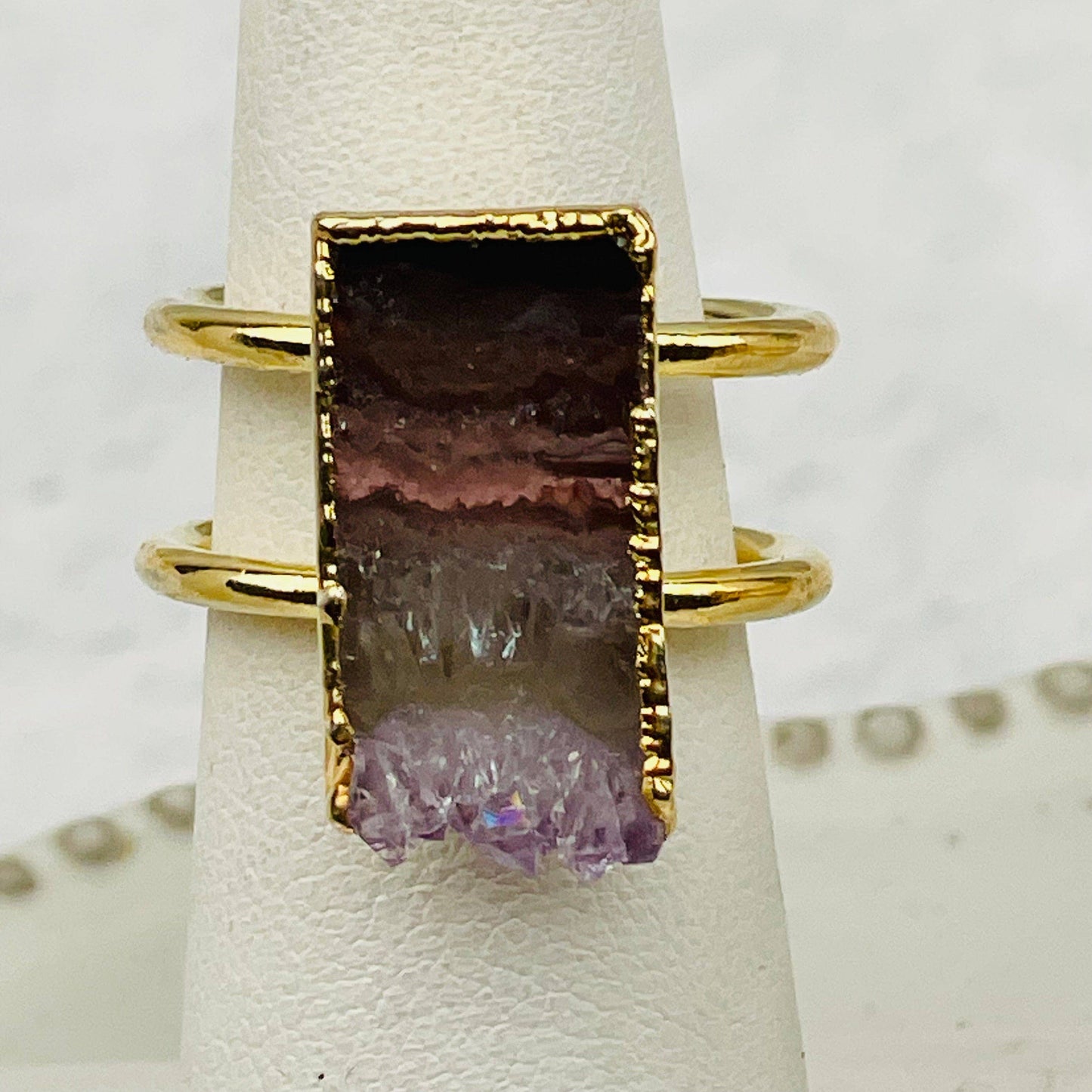Crystal Amethyst Slice on 24k Gold Electroplated Ring