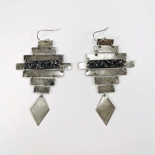 Crystal Druzy Bar Earrings - Gold or Silver: Silver