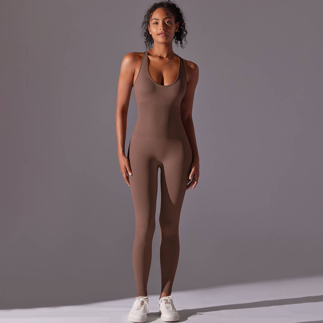 Women Seamless Women's I-Back Tight Yoga Sport Jumpsuit: Gray / M