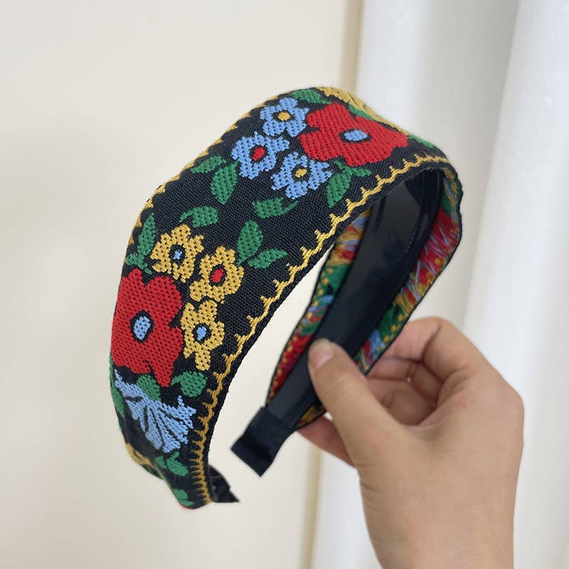 Bohemian Flower Embroidery Retro Non-Slip Hair Bands: Green