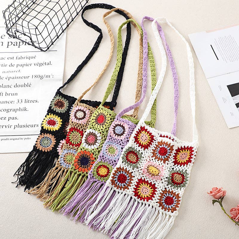 Tassel Handmade Crochet Bag - Exquisite Handcrafted Slingbag: BLACK