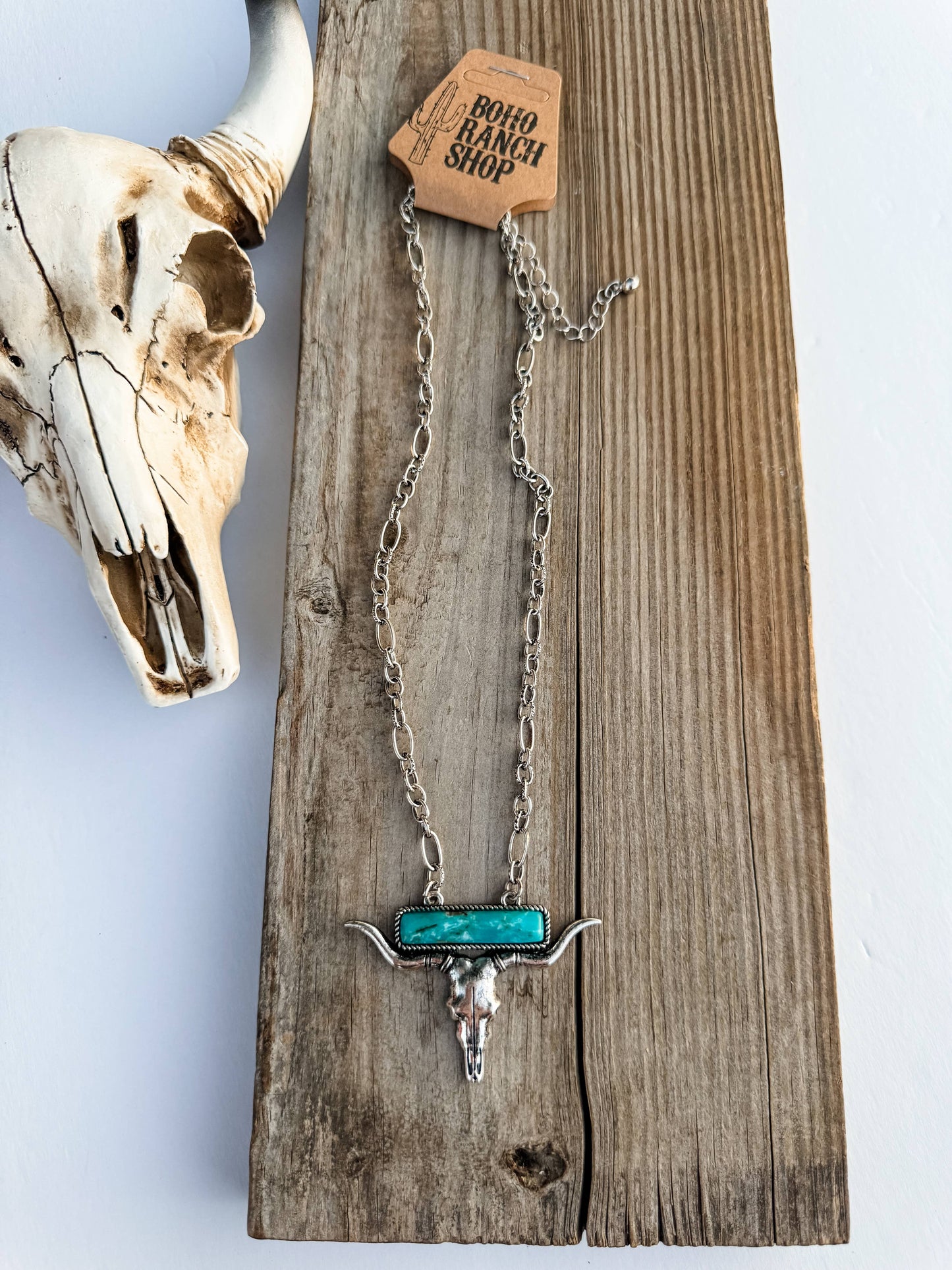 Western Stone Steer Longhorn Pendant Necklace