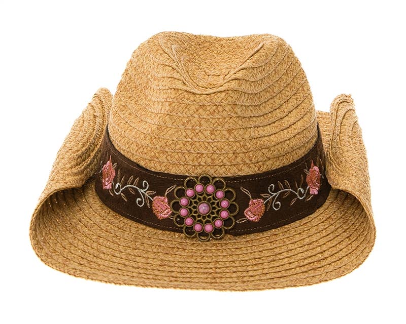 HB-1340 Hat Band - Suede w/ Rose Embroidery