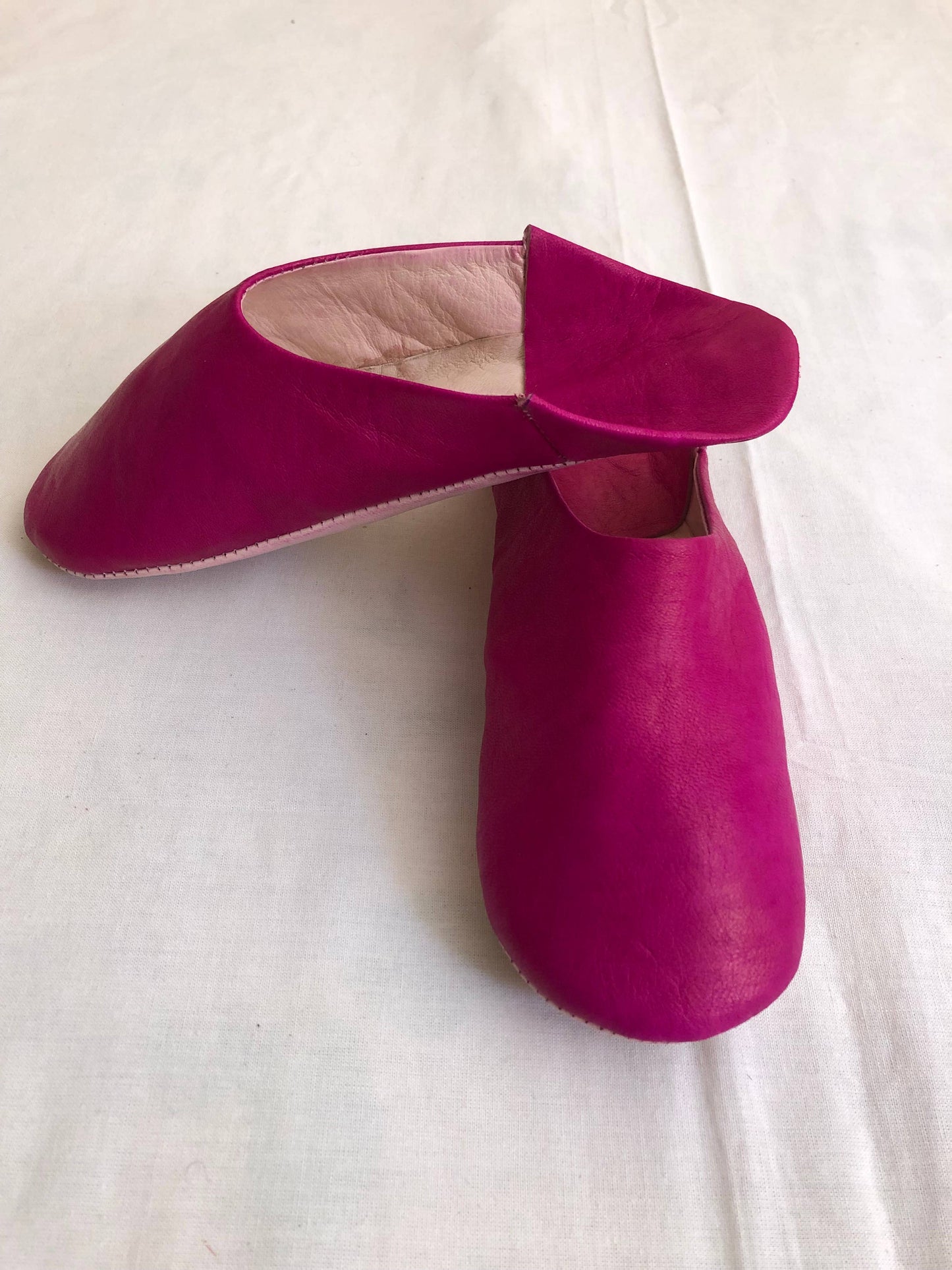 Womens Moroccan Leather Babouche Slippers: Fuchsia / UK 6.5 / US 8