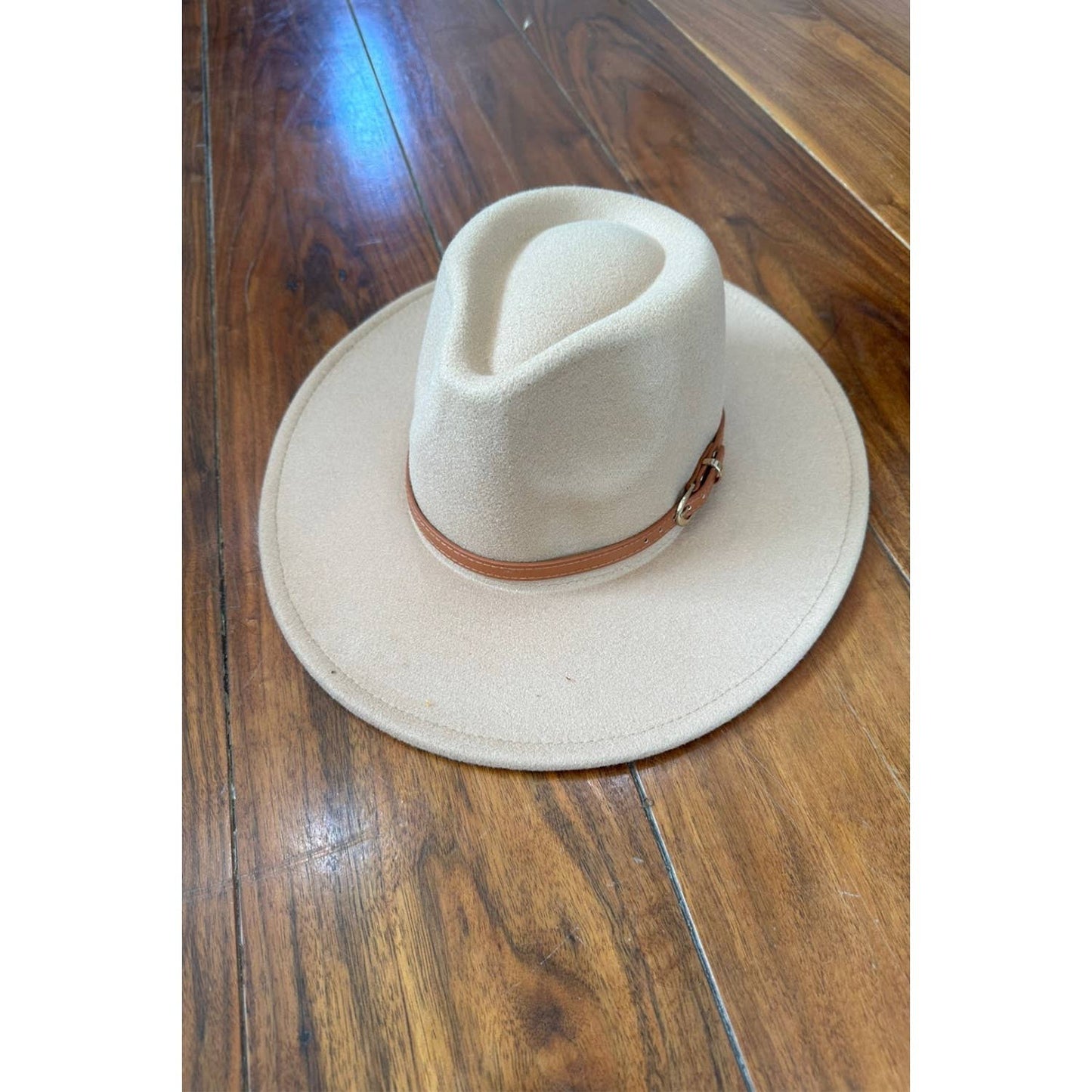 Wide Brim Fedora Hat With leather Belt: CHARCOAL / ONE SIZE