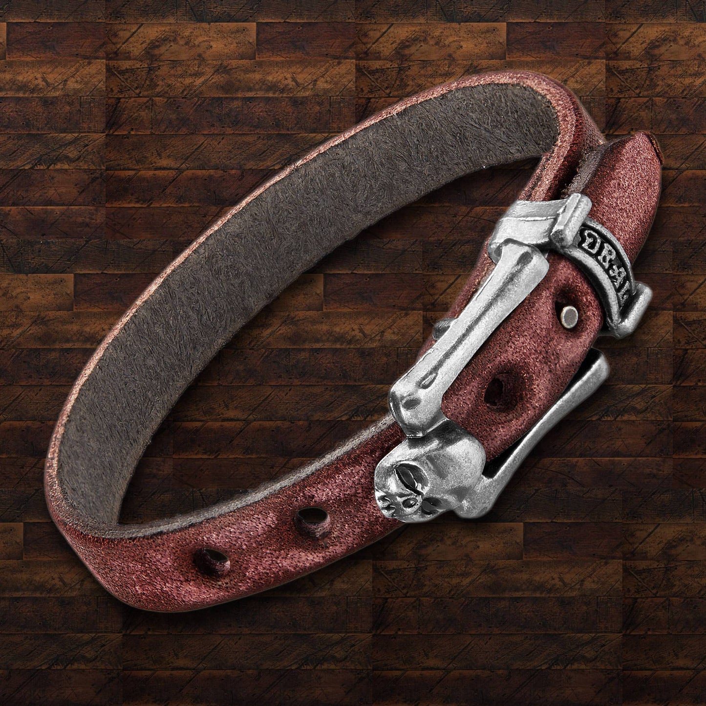 Men's Leather Skull Buckle Bracelet: Red