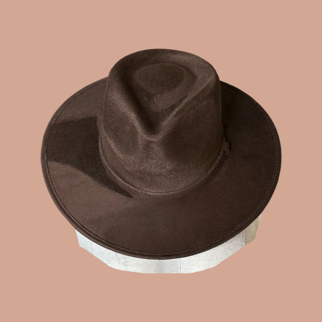 Tear Drop Vegan Suede Rancher Flat Brim: Rust / Large