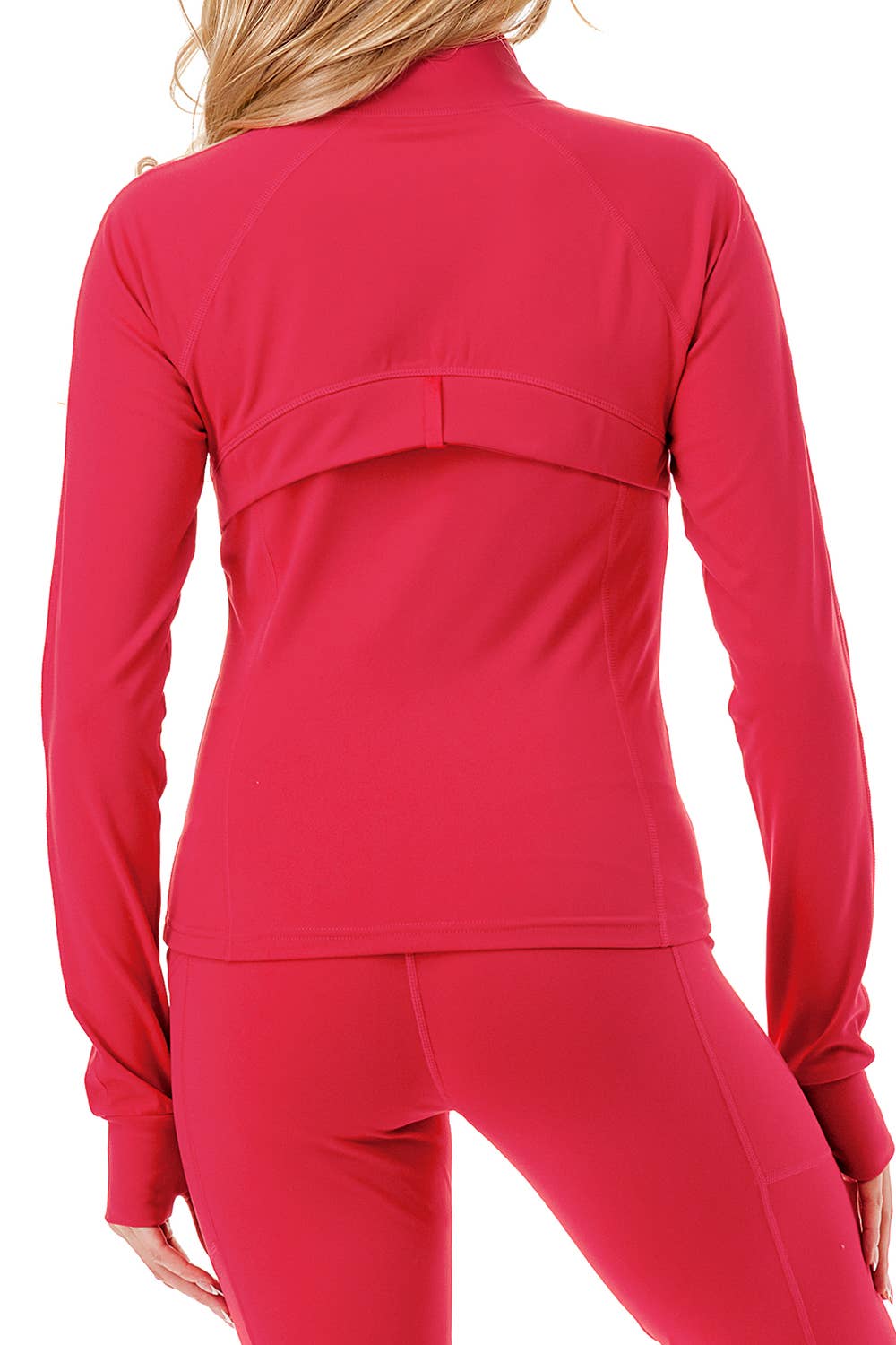 Solid color activewear define jacket with yoga legging set  : Black