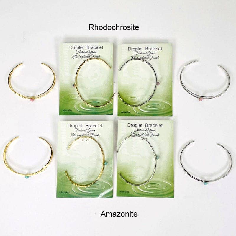 Crystal Droplet Gemstone Bracelets: Silver / Black Obsidian