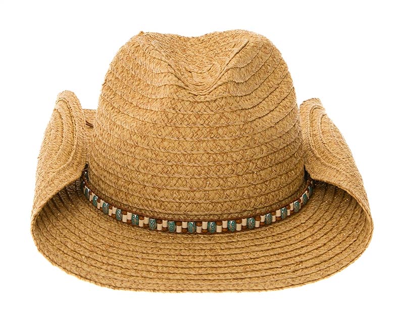 HB-1339 Hat Band - Blue & Wood Beads - New!