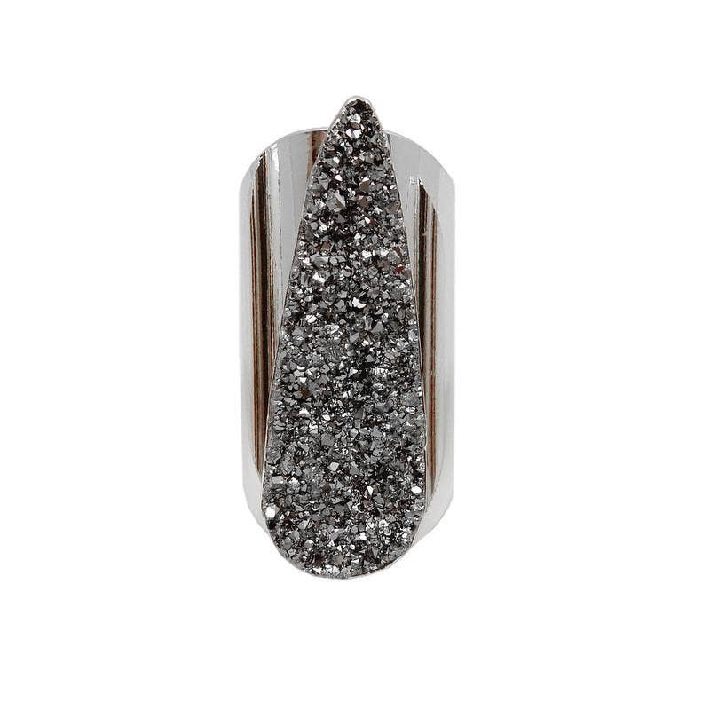 Crystal Teardrop Druzy Ring with Electroplated Band: Mystic Blue / Silver