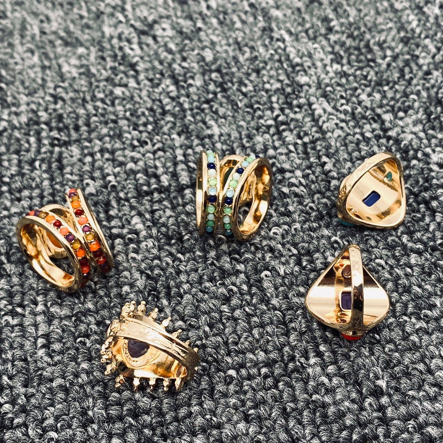 Multi-style Vintage Inlaid Stone Rings - CS: E / 8#
